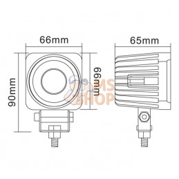 Phare de travail LED carré 10W 900lm, 10/30V, 66x65mm longue portée, 1 LED, gopart | GOPART Phare de travail LED carré 10W 900lm